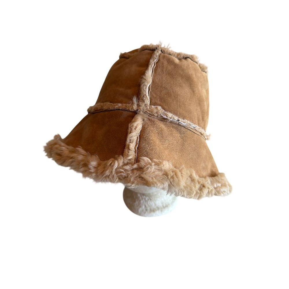 Maxima Bucket Hat Tan Faux Shearling Suede L/XL 43786-24 Exposed Seam Winter Hat